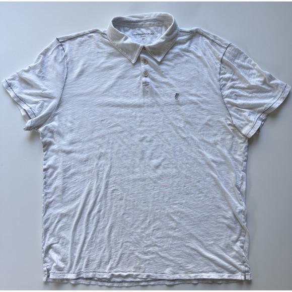 JOHN VARVATOS Peace Sign Slub Knit Polo Shirt Mens XXL 2XL White Lightweight‎ - Picture 1 of 14